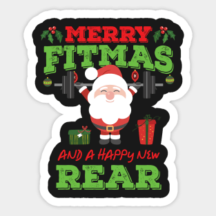 Merry Fitmas And A Happy New Rear Funny Holiday Workout graphic Sticker